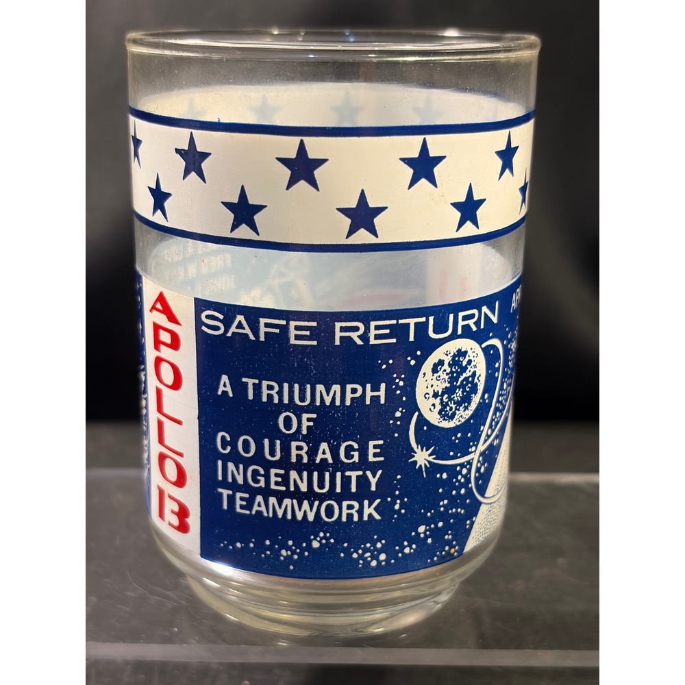 Vintage Apollo 13 Safe Return 1970 Commemorative Glass NASA Astronauts Aquarius